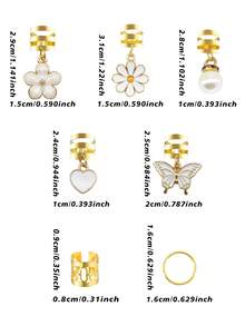 55pcs Pure White Romantic Garden Hair Rings With Pearl, Heart, Butterfly, Daisy & Camellia - Elegant Adjustable Hair Cuffs For Women's Dreadlocks - Gold - View 6