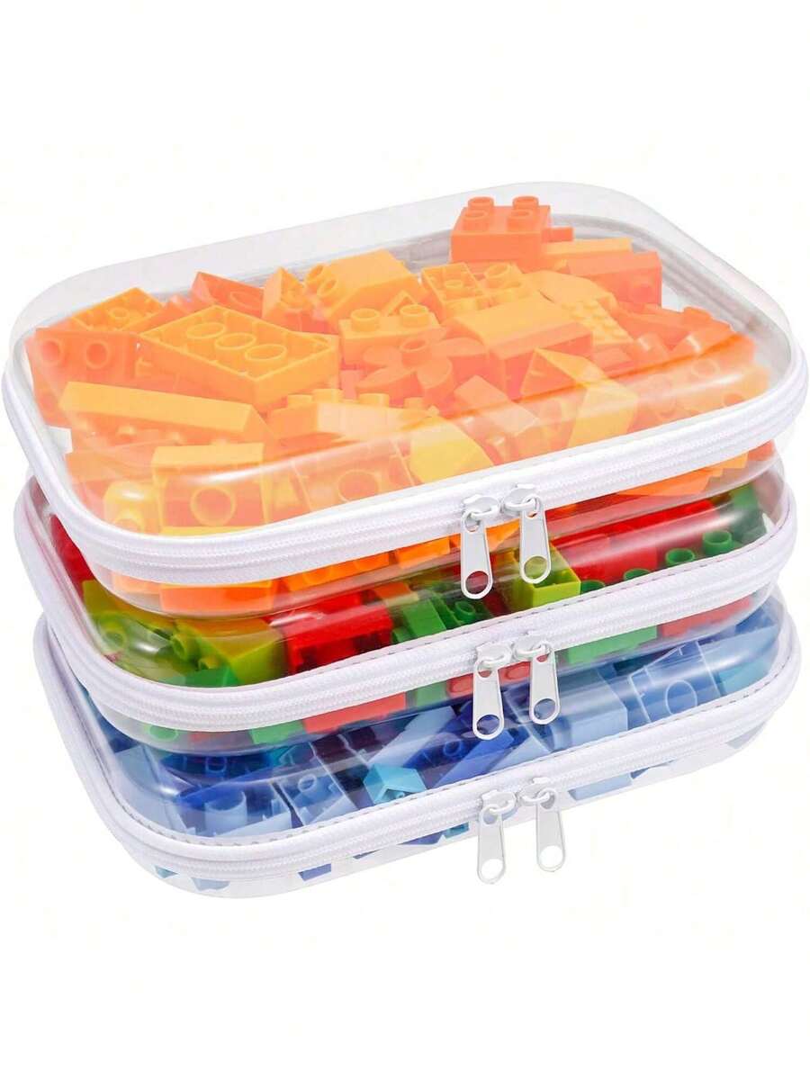 1pc PET Transparent Hard Shell Zipper Storage Box Set, Waterproof & Wipeable, For Makeup, Stationery, Dorm, Bathroom, Closet, Portable Small Item Organizer, Home, Travel, Holiday Essential Storage Bag - Multicolor - View 1