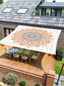 1 pieza Toldo de exterior reforzado impermeable y resistente al sol con patrón bohemio de flor mandala degradada verde para jardín patio y playa con cuerda gratis (marco no incluido) - A - Ver 6