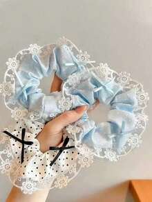 2pcs Fresh Bow Polka Dot Lace Trim Hair Ties Ponytail Hair Ropes Hair Accessories For Girls - Multicolor - View 5