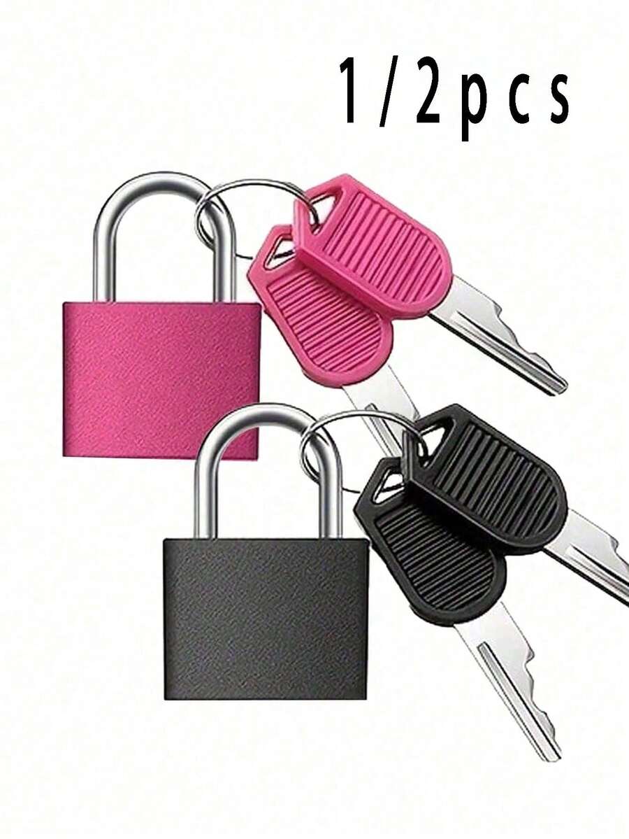 1/2pcs Multi-Color Mini Luggage Padlocks (Black + Rose Red) Colorful Plastic Shell Zinc Alloy Small Locks With Keys, Suitable For Suitcases, Backpacks, Gym Lockers, Bags, Classroom Matching Games, Luggage Locks With Keys, Back To School Essential, Mail Carrier Essential - Multicolor - View 1