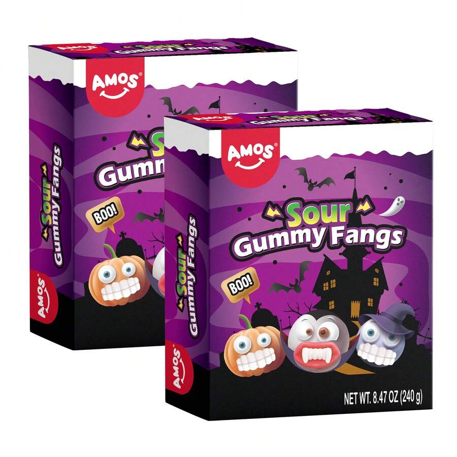 AMOS Halloween Gummi Teeth Candy Vampire Teeth - Sour Gummy Candy Fangs Individually Wrapped, 8.47oz Bag(2-Pack Bundle) - Sour Fangs-2pcs - View 1