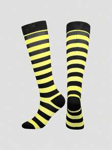 4/1 Pair Striped Minimalist Breathable Moisture-Wicking Compression Knee-High Socks For Running, Cycling, Hiking - Multicolor - View 13