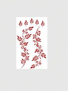 1 Sheet Wine Red Tiny Leaf Branch Temporary Tattoo Sticker, Waterproof Long-Lasting Mini Foliage Fake Tattoo, Body Art Decal For Fingers Hand Wrist Palm - Red - View 2