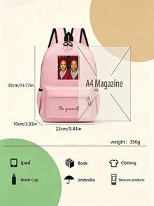 Customizable Shoulder Strap, Customizable Name, Customizable Text, Customizable Photo, DIY, Solid Color, Minimalist, Large Capacity, Lightweight, Comfortable Strap, Zipper Closure, Suitable For School, Work, Students, College Students, High School Students - Pink - View 6