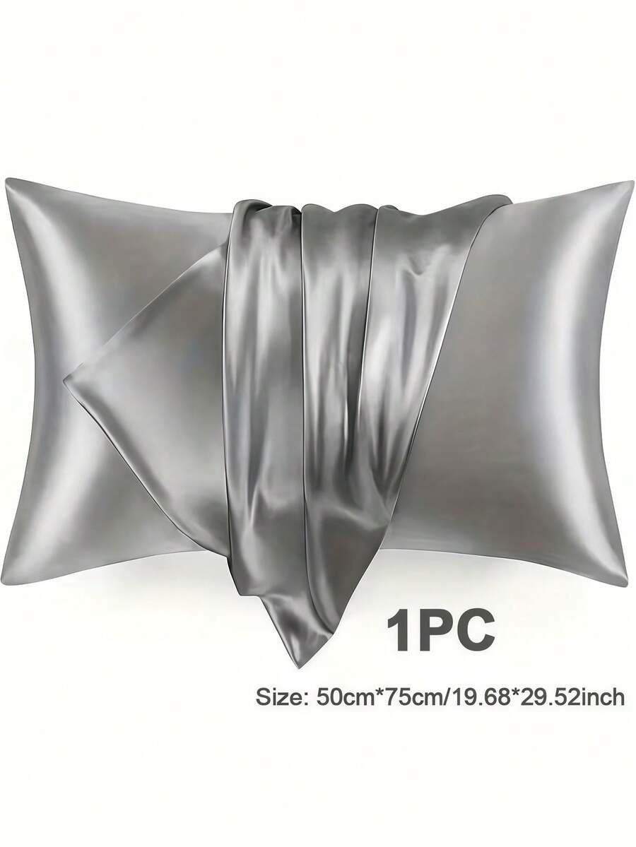 2 piezas Funda de almohada de seda, funda de almohada con textura sedosa para el cuidado del cabello, opción ideal para una decoración del hogar cómoda - Gris - Ver 1