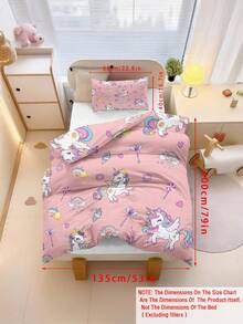 2pcs/Set Sprei Anak-Anak Motif Kartun Unicorn Bersayap Lucu, 100% Poliester, Dicetak 3D, Motif Kartun Anime, Unisex untuk Anak Laki-laki dan Perempuan, Cocok Sebagai Hadiah, untuk Kamar Tidur Anak dan Asrama Siswa - MultiWarna - View 12