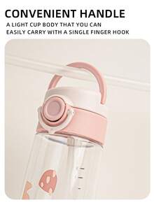 1pc 380ml Kids Straw Cup, Student Water Bottle, Lockable Leak-Proof Durable Tritan With Scale And Handle, Suitable For Daily Use. Cute Gift - Strawberry Pink - View 5