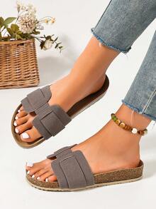 Ximi Ruo Women's Buckle Design Daily Versatile Fashion Flat Sandals, Suitable For Beach, Vacation, Home, Commute, Shopping, Travel And Outings - Grey - View 3