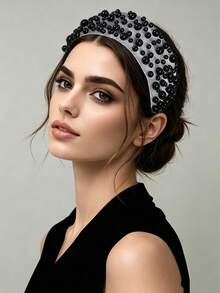 1pc Elegant Pearl Headband Fashion Mesh Hollow Wide Band Minimalist Headband Suitable For Bride Wedding Engagement Festival Party Gathering Celebration Evening Banquet Casual Daily Women Hair Accessory - Multicolor - View 5