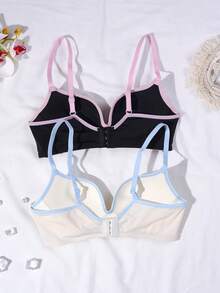 2 Buah Bra Tanpa Kawat Motif Blok Warna Polos untuk Remaja Perempuan, Cocok untuk Usia 13-16 Tahun - MultiWarna - View 2