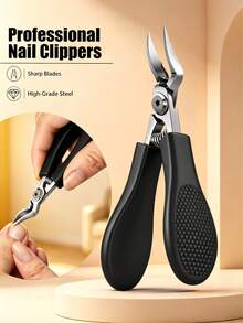 1pc Sharp Stainless Steel Ingrown Toenail Clipper, Pedicure Tool For Thick And Hard Toenails - Black - View 1