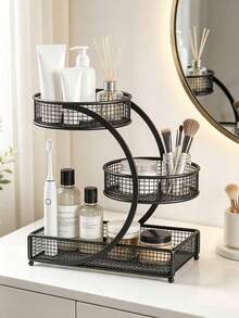1 chiếc kệ lưu trữ mỹ phẩm bằng kim loại nhẹ không cần lắp ráp, phù hợp cho bàn trang điểm và mặt bàn phòng tắm - hoàn hảo để đựng son môi, sản phẩm chăm sóc da, v.v., kệ lưu trữ mặt bàn|Thẩm mỹ hiện đại|Kệ kim loại bền, kệ lưu trữ phòng tắm - màu đen - Xem 3