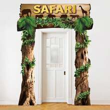 Jungle Animal Party Decorations VBS Jungle Adventure Birthday Doorway Banner Background Wall Jungle Party Supplies Door Decor Rainforest Banner Photo Booth Backdrop Zoo Animal Birthday Photo Booth Props Birthday Decoration Background Wall Outdoor Decor - A - View 6