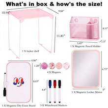 Pink Locker Accessories With Locker Shelf, Magnetic Mirror, Magnetic Pen Holder, Magnetic Small Whiteboard, Back To School Essentials Locker Decorations, 11 Piece Locker Organizer For Work - View 8