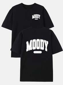 Camiseta de Hombre OODY con Estampado de Doble Cara - Diseño de etras y Patrones (Delantero y Trasero) - Cómoda, de anga Corta y Cuello Redondo para Uso Casual y Deportivo - Esencial para - Negro - Ver 1