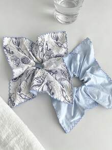 1pc Blue Ocean Print Square Scarf Scrunchie, Gentle & Sweet Versatile Hair Tie For Women - Multicolor - View 2