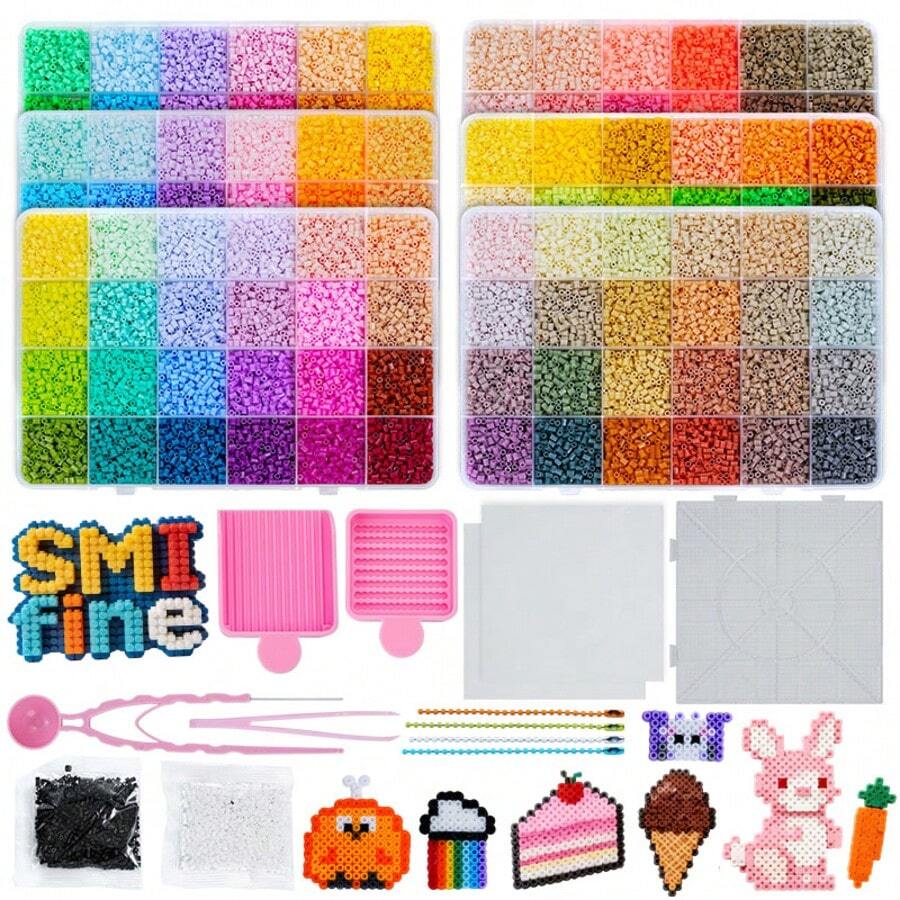 SMI Fine Set Manik-Manik Perler 2,6mm Isi 50.400pcs (Kit Manik-Manik Buatan Tangan) - 144 Warna, Termasuk Alat dan Aksesoris, Cocok untuk Ulang Tahun dan Hari Raya - MultiWarna - View 1
