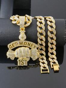 Iced Out GET MONEY 1ST Dollar Money Bag Pendant Cuban Chain Men Hip Hop Bling Rhinestone Rap Necklace Gold Silver Street Jewelry - pendant necklace - View 17