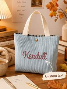 Personalized Corduroy Tote Bag With Name, Custom Shoulder Handbag For Women, Reusable Shopping Bag, Travel Work Gift Tote - Multicolor - View 7