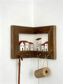 Rustic Wall-Mounted Key Rack With 4 Hooks, Wooden Entryway Storage Shelf, Suitable For Bedroom, Home Wall Display, Art Wall Storage, Handmade Decor, Farmhouse Style Entryway Hall Decor, Home Decoration, Wedding, Bathroom Decor, Kitchen Essentials - Multicolor - View 7