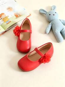 1 Pair Children's Pure Red Mary Jane Shoes, With Mesh Flower Decoration, Breathable Comfortable Soft Insole, Wear-Resistant Non-Slip Flat Shoes, Spring Summer Autumn Winter Style, Versatile Elegant Footwear, Suitable For Baptism, Family Gatherings, Children's Outdoor Play, Matching Various Dresses - Red - View 17