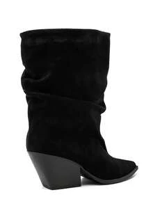 Bottines Western Froncées en Suédine – L’Équilibre Parfait du Style Cavalière - 黑色 - 查看 5