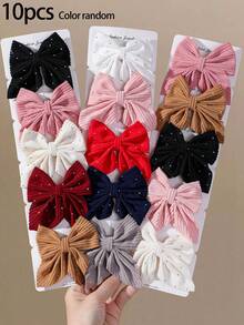 10pcs Girls Minimalist Rhinestone Fabric Bow Hair Clips, Elegant Sweet Cute Hair Accessories, Top Clip, Back Of Head Side Clip, Alligator Hair Clip For Back To School And Daily Use - Multicolor - View 8