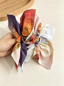 1pc Women's Silk Scarf Bow Paisley Pattern Claw Clip, American Vintage Printed Satin Bow Cashew Flower Hair Claw, Large Capacity Long Dress Matching Long Hair Half-Up Hair Clip, Multi-Layer Satin Bow Vacation Vibe Hair Accessory - Multicolor - View 4