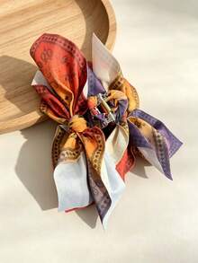 1pc Women's Silk Scarf Bow Paisley Pattern Claw Clip, American Vintage Printed Satin Bow Cashew Flower Hair Claw, Large Capacity Long Dress Matching Long Hair Half-Up Hair Clip, Multi-Layer Satin Bow Vacation Vibe Hair Accessory - Multicolor - View 2