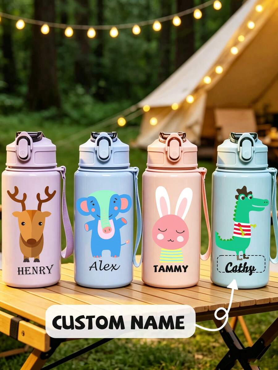 1PC 500ml Cartoon Animal Pattern - Customizable Name/Logo Plastic Straw ...