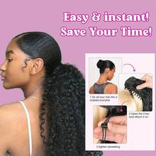 BINF Afro Curly Claw Clip Ponytail Human Hair Extensions Curly Clip Ponytail Extensions Human Hair Clip In Pony Tails Brazilian Remy Wave Hair Extensions 8-22 For Woman - Natural Black - View 6