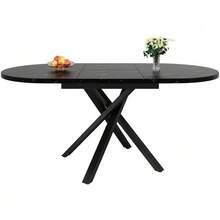 Extendable Round Table With A Marble Effect - 100 Cm (Extends To 140 Cm) X 75.5 Cm High - Sturdy X-Shaped Metal Base, Black - Ideal As A Kitchen Or Breakfast Table - 黑色 - 查看 5