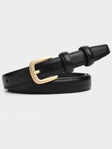 1pc Solid Color Casual Vintage Elegant PU (Polyurethane) Versatile Belt, Suitable For Matching Sweaters, Jeans And Coats, All Seasons - Black - View 1