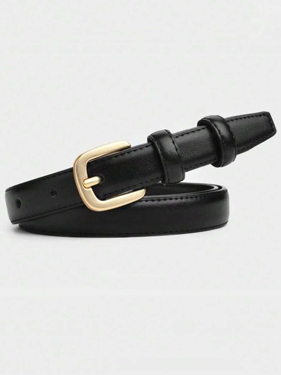 1pc Solid Color Casual Vintage Elegant PU (Polyurethane) Versatile Belt, Suitable For Matching Sweaters, Jeans And Coats, All Seasons - Black - View 1