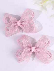 2件組粉色蕾絲刺繡雛菊蝴蝶結髮夾，鏤空時尚女孩髮飾，休閒日常禮物髮夾 - 粉色 - 查看 8