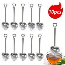 1/5/10pcs Stainless Steel Heart-Shaped Long Handle Tea Strainer, Portable Stainless Steel Tea Sieve/Filter, Seasoning Ball, Handle Fine Mesh Tea Ball, Loose Leaf Tea Infuser, Gift For Her, Valentine's Day, Wedding Favor, Tea Party Accessory - Silver - View 14
