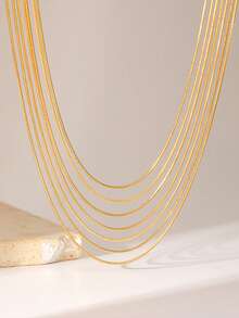 RAYQUEEN 1pc Stainless Steel Minimalist Thin Snake Chain 7-Layer Design Personalized Multi-Layer Necklace For Women, Suitable For Daily Wear - necklace - View 2