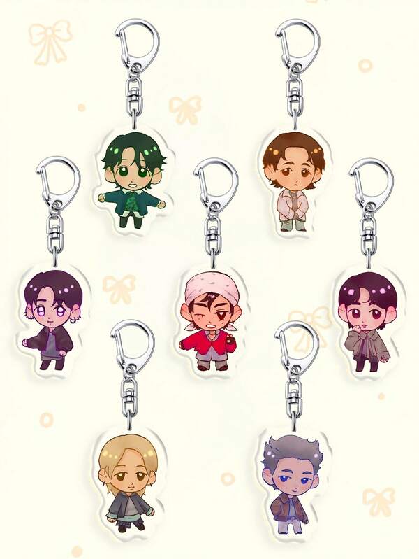 1pc/7pcs K-POP Cute Chibi Portrait Acrylic Keychain, Album Inspired Cartoon Figure Pendant, K-Pop Fan Collectible Bag Accessory, Perfect Accessory For Clothing And Bags, Great Gift For Fans