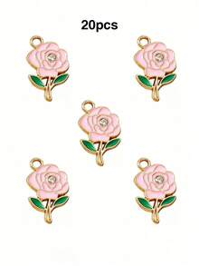 10/20/100PCS Rhinestone Rose Flower Pendant DIY Alloy Jewelry Accessories Earrings Necklace Charm Pendant Box Packaging Hanging Decoration - Rose - View 16
