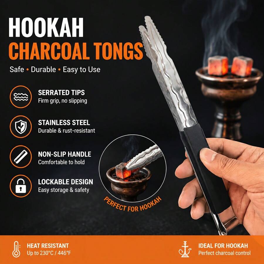 Insulated Handle, Hookah Carbon Clip, Black Handle Design | Textured Handle, Universal Size, - one-size - View 1
