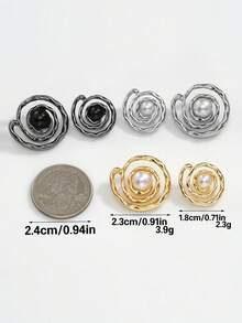 10pcs Spiral Swirl Faux Pearl Metal Buttons, Mixed Gold & Silver Tone Asymmetrical Size Wavy Edge Decorative Buttons, Suitable For Shirts, Dresses, Sewing Accessories - Multicolor - View 5