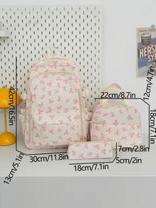 Mochila versátil de moda para mujer con lazo y doble espalda, bolso combinado para estudiantes - Blanco - Ver 9