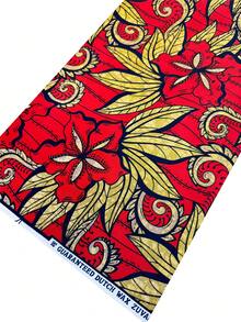 1/3/6 Yards Gold Glitter Wax Print Fabric - Red & Gold Tropical Floral With Black Outline | Clear Wax Print Texture | Suitable For Festival Outfits, Long Dresses, Headscarves And Tablecloths - Multicolor - View 4