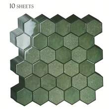 shiny home 10 tấm gạch ốp tường dán tự dính hình lục giác vân đá cẩm thạch, chống nước và chịu nhiệt, tấm ốp tường bếp tự dính lý tưởng cho nhà bếp, phòng tắm, xe RV; có màu đỏ, xanh lá và be - màu xanh lá - Xem 9