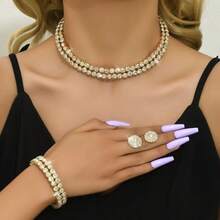 3pcs/Set Fashion Sexy Full Rhinestone Multi-Layer Multi-Row Choker Necklace, Earrings, Bracelet Bridal Necklace Short Necklace Christmas Gift - Multicolor - View 2