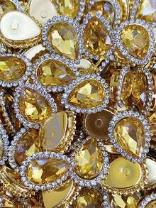 10/50/100/200pcs Shiny Teardrop Rhinestone Buttons, Multi-Color Crystal Gemstone Decor With Gold Frame, Flat Back Sew-On Rhinestones, Suitable For DIY Clothing, Halloween Decor, Jewelry Making, Hair Accessories, Wedding Dress, Christmas Home Decor - A - View 16