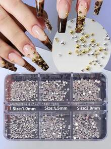 1 Box 6-Grid Metal Half-Round Decorative Studs Japanese Punk Style Y2K Nail Art Decorations DIY Small Dot Rice Grain Nail Decor Nail Charms - 彩色 - 查看 4