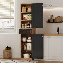Kitchen Cabinet, 170 * 40 * 30 Cm, With 2 Doors And 1 Drawer, As Well As Adjustable Shelves For Flexible Storage. Suitable For The Kitchen, Dining Room Or Living Room. - Black - View 2