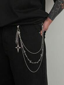 1pc Multi-Layer Four-Pointed Star Pendant Pants Chain, Silver Bead ...